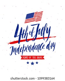 4th of July, Independence day - greeting design. Handwritten brush calligraphy. Vector illustration