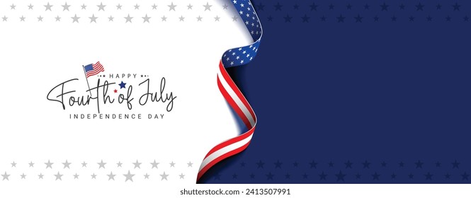 4th of July independence day greeting banner, poster, flyer, template, with usa ribbon. Empty blank, copy space, for text. Vector illustration.