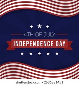 4th of July Independence Day greeting with red and white stripes on blue background. USA Independence Day with stars perfect for social media post 