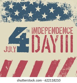 4th July Independence day. Grunge american flag background. Patriotic vintage design template. 