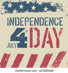 4th July Independence day. Grunge american flag background. Patriotic vintage design template. 