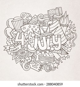 4th July Independence Day hand lettering and doodles elements background. Vector illustration