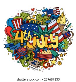 4th July Independence Day hand lettering and doodles elements background. Vector illustration
