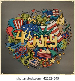 4th July Independence Day hand lettering and doodles elements background. Vector illustration