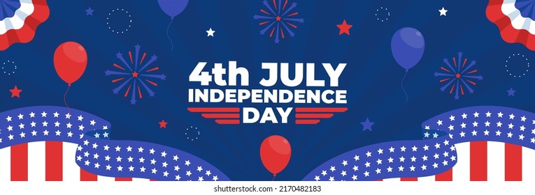 4th july independence day horizontal banner vector flat design