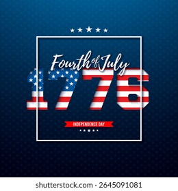 4th of July Independence Day Illustration with American Flag in 1776 Text Label on Blue Background. Vector Fourth of July National Celebration Design with Typography Letter for Banner, Postcard