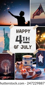 4th of July Independence Day Instagram Story with Patriotic Colors and Fireworks