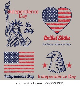 4th of july independence day labels  Hand drawn