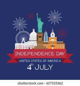 4th Of July Independence day with Landmark of United States Vector.