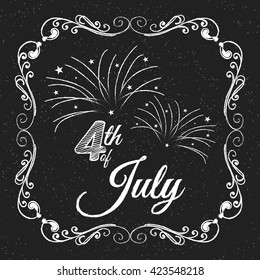 4th of July. Independence day. Lettering on chalkboard. Typography concept.