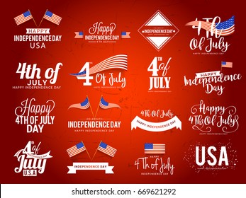 4th Of July Independence Day Lettering Design set.