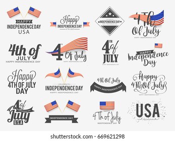 4th Of July Independence Day Lettering Design set.