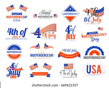 4th Of July Independence Day Lettering Design set.