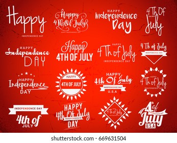 4th Of July Independence Day Lettering Design set.