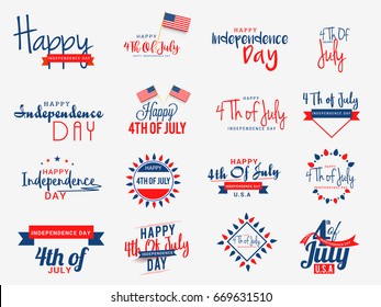 4th Of July Independence Day Lettering Design set.