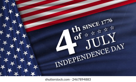 4th of July Independence Day with national flag of United states. American flag and text on stars background for independence day.