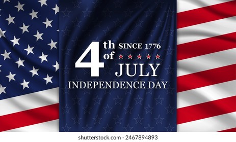 4th of July Independence Day with national flag of United states. American flag and text on stars background for independence day.