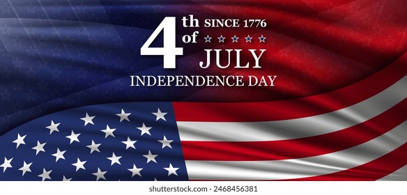 4th of July Independence Day with national flag of United states. American flag and text on stars background for independence day. Vector illustration.