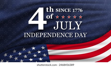 4th of July Independence Day with national flag of United states. American flag and text on stars background for independence day. Vector illustration.