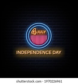 4th of July Independence Day Neon Signs Style Text Vector