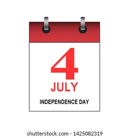 4th of July Independence day on tear-off calendar Flat vector illustration on white background