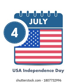 4-th of July Independence Day on the Calendar Page Open with the United States of America Flag. Vector calendar leaf.