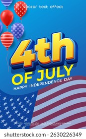 4th of july independence day on flag background with editable text effect