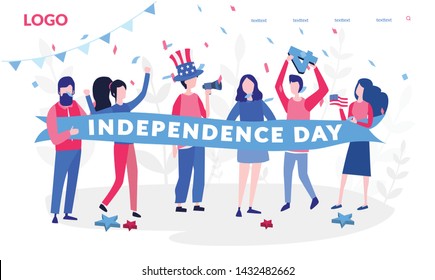 4th July independence day and other celebration vector illustration, Patriotic American business people wearing stars and stripes hats celebrating Fourth of July,  US flags, Holiday