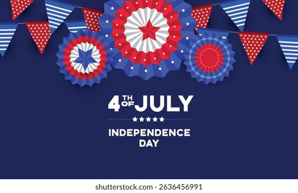 4th of July Independence Day with paper fan, and bunting decoration background