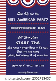 4th July Independence day party poster flyer social media post design