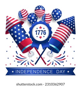 4th July Independence Day Party Balloons with fireworks vector Illustration 