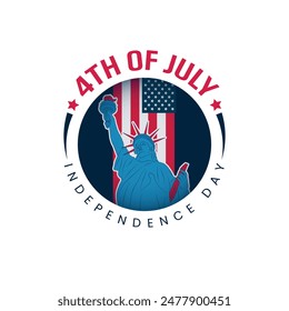 4th july independence day patriotic logo with Statue of liberty, Isolated