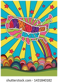 4th of July Independence Day Poster Psychedelic Art Style 