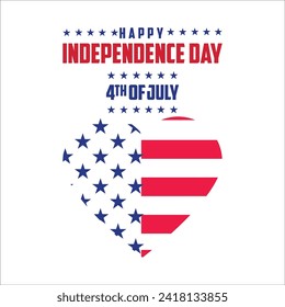 4th of July independence day poster, banner, flyer, background, template, with the greeting, usa flag waving ribbon, bunting decoration, and American famous landmarks in the background.