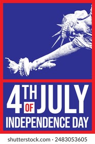 4th of July independence day poster, banner, flyer, background, template, with the greetings, and liberty statue illustration, for social media post decoration feed or story, red and blue