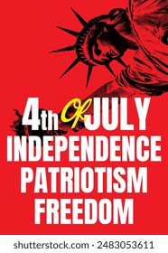 4th of July independence day poster, banner, flyer, background, template, with the greetings, and liberty statue illustration, for social media post decoration feed or story, red and blue