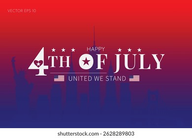 4th of July Independence Day Poster with Heart Star Icons and Red to Blue Gradient