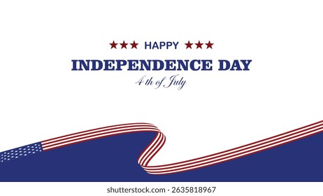 4th of July independence day poster, banner, flyer, background, template, with the greeting, USA flag waving ribbon