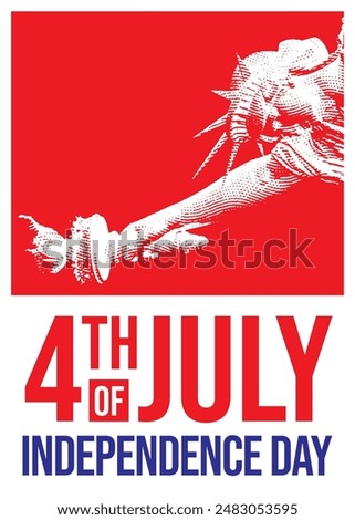 4th of July independence day poster, banner, flyer, background, template, with the greetings, and liberty statue illustration, for social media post decoration feed or story, red and blue