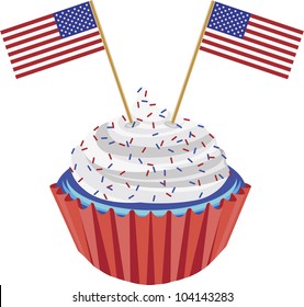 4th Of July Independence Day Red White And Blue Cupcake With USA Flags Illustration