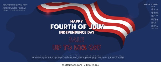 4th of July Independence Day sale poster USA flag with blue background vector illustration.