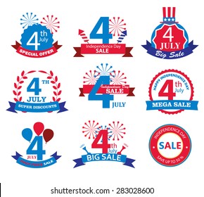 4th july Independence Day sale tags.  Sale banners set, vector illustration