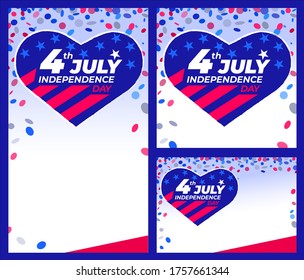 4th of July Independence Day. Set greeting card USA happy Independence Day. flag of USA in the shape of a heart.