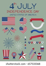 4th Of July Independence day set of design elements Vector.