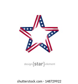 The 4th July Independence day star from ribbon with flag symbol and colors