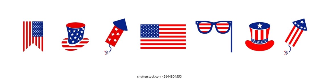  4th july Independence Day stars collection .Red, blue star shape for 4th of July . Fourth of July elements .United States of America celebration bundle set. USA flag.