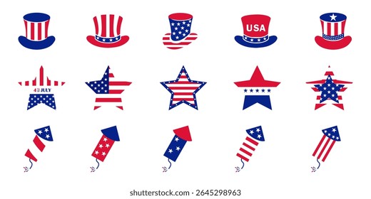  4th july Independence Day stars collection .Red, blue star shape for 4th of July . Fourth of July elements .United States of America celebration bundle set. USA flag.