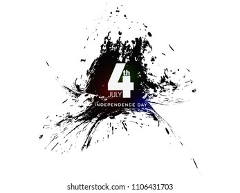 4th July, Independence Day With Stylish Flag Wave, Grange Black Paint Spray Texture Abstract Background Illustration....