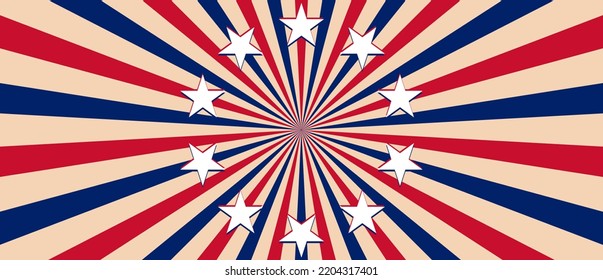 4th July independence day Sunburst background and stars. Vector Illustration