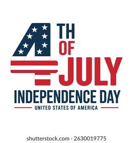 4th of July Independence Day text design with American flag elements for USA patriotic celebration.